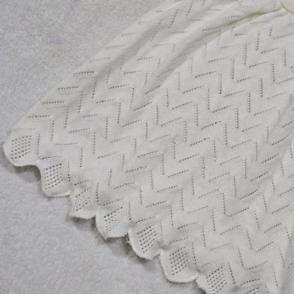 KNITS FOR LOVE & LEMONS ✦ White Chevron Knit Halter Top ✦ Scalloped Hem XS - Picture 11 of 13